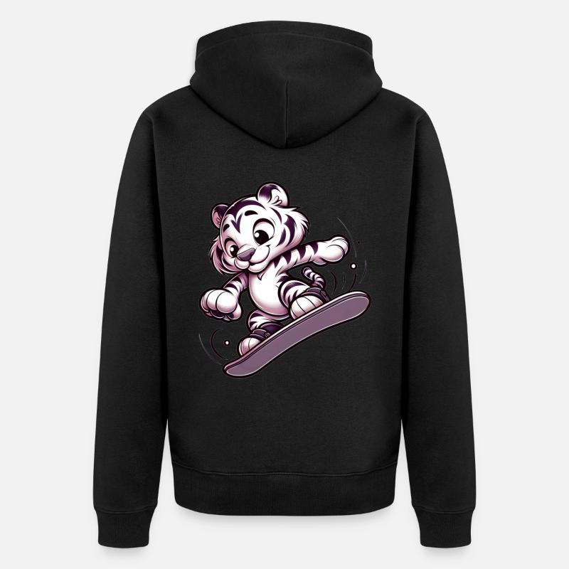 Tigre snowboarder mignon - Veste à capuche bio Premium Unisexe - noir