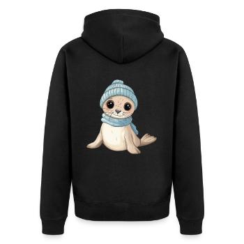 Robbe Süß Niedlich Baby Kinder Tier Cartoon - Unisex Premium Bio Zip Hoodie - Schwarz - Hinten - Nico (187cm)