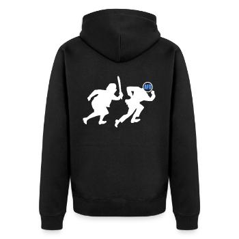 Omas gegen afd - Unisex Premium Bio Zip Hoodie - Schwarz - Hinten - Nico (187cm)
