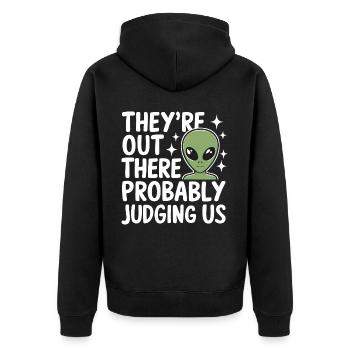 Alien UFO Aliens Außerirdischer - Unisex Premium Bio Zip Hoodie - Schwarz - Hinten - Nico (187cm)