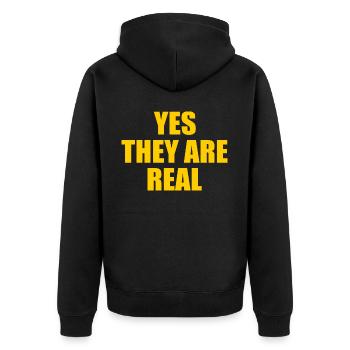 yes they are real - Unisex Premium Organic Zip Hoodie - black - Back - Nico (187cm)