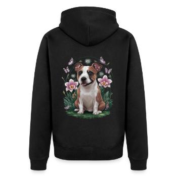 Staffordshire Bull Terrier avec des papillons - Veste à capuche bio Premium Unisexe - noir - Dos - Nico (187cm)