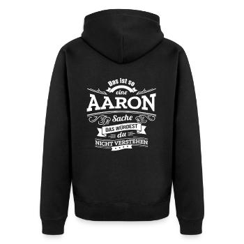 AARON, DER KATALYSATOR FÜR DEINEN ERFOLG - Unisex Premium Bio Zip Hoodie - Schwarz - Hinten - Nico (187cm)
