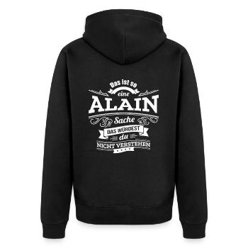 ALAIN, DER KATALYSATOR FÜR DEINEN ERFOLG - Unisex Premium Bio Zip Hoodie - Schwarz - Hinten - Nico (187cm)