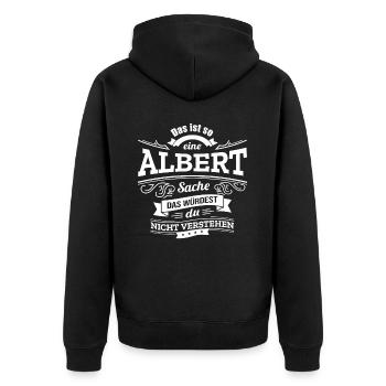 ALBERT, DER KATALYSATOR FÜR DEINEN ERFOLG - Unisex Premium Bio Zip Hoodie - Schwarz - Hinten - Nico (187cm)