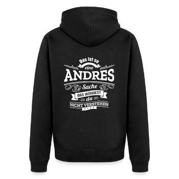 ANDRES, DER KATALYSATOR FÜR DEINEN ERFOLG - Unisex Premium Bio Zip Hoodie - Schwarz - Hinten - Nico (187cm)