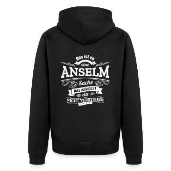 ANSELM, DER KATALYSATOR FÜR DEINEN ERFOLG - Unisex Premium Bio Zip Hoodie - Schwarz - Hinten - Nico (187cm)