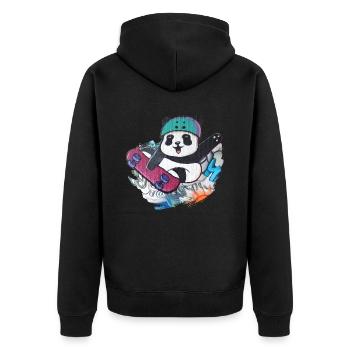 Paul Panda am Rollen - Unisex Premium Bio Zip Hoodie - Schwarz - Hinten - Nico (187cm)