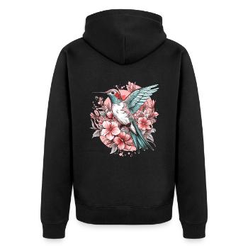 Kolibri Blumen Vogel Tier Kunst Aquarell Bunt - Unisex Premium Bio Zip Hoodie - Schwarz - Hinten - Nico (187cm)