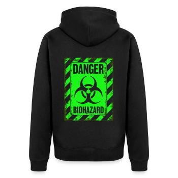 Danger Biohazard Grunge Zombies Apokalypse - Unisex Premium Bio Zip Hoodie - Schwarz - Hinten - Nico (187cm)