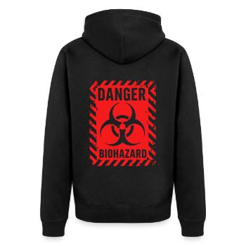 Danger Biohazard Grunge Zombies Apokalypse - Unisex Premium Bio Zip Hoodie - Schwarz - Hinten - Nico (187cm)
