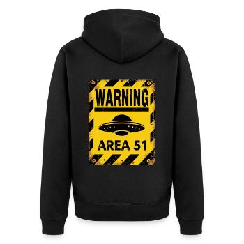 Area 51 UFO-Warnung – Betreten auf eigene Gefahr - Unisex Premium Bio Zip Hoodie - Schwarz - Hinten - Nico (187cm)