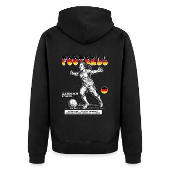 GER Freizeitspielerin Shirt: Spaß mit Fußball - Unisex Premium Bio Zip Hoodie - Schwarz - Hinten - Nico (187cm)
