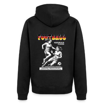 Deutscher Frauenfußball Shirt: Spielfreude pur - Unisex Premium Bio Zip Hoodie - Schwarz - Hinten - Nico (187cm)