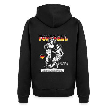 Germany Fußballspielerin Shirt: Faulspiel mit Stil - Unisex Premium Bio Zip Hoodie - Schwarz - Hinten - Nico (187cm)
