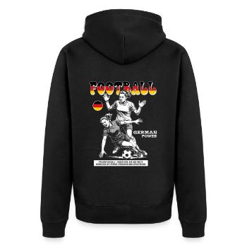 Germany Fußballspielerin Shirt: Foul mit Ansage - Unisex Premium Bio Zip Hoodie - Schwarz - Hinten - Nico (187cm)