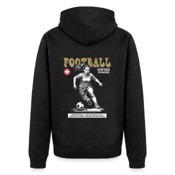 Schweizer Fußballspielerin Shirt: Kick mit Stil - Unisex Premium Bio Zip Hoodie - Schwarz - Hinten - Nico (187cm)