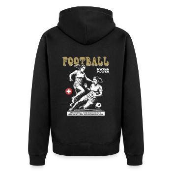 Kampfgeist gezeigt: Schweizer Frauenfußball Shirt - Unisex Premium Bio Zip Hoodie - Schwarz - Hinten - Nico (187cm)