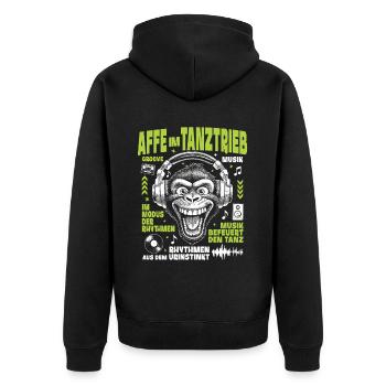 Sound Grimace Shirt: Big City Monkey at the Limit - Unisex Premium Organic Zip Hoodie - black - Back - Nico (187cm)
