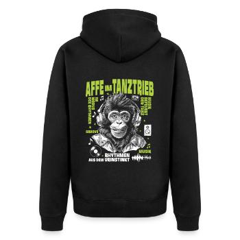 Kopfhörer Groove Shirt: Affen im Bassflow - Unisex Premium Bio Zip Hoodie - Schwarz - Hinten - Nico (187cm)