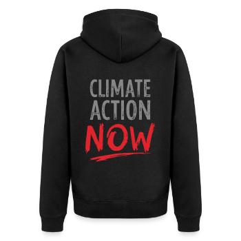 Climate Action Now Umwelt Naturschutz Umweltschutz - Unisex Premium Bio Zip Hoodie - Schwarz - Hinten - Nico (187cm)