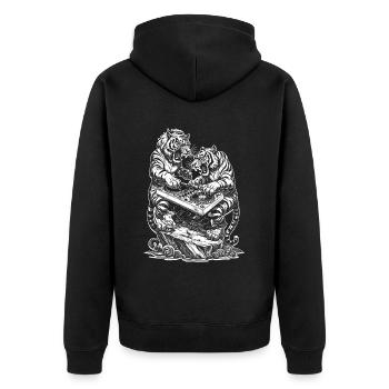 Streetwear Shirt: Tiger DJ Power for Music Fans - Unisex Premium Organic Zip Hoodie - black - Back - Nico (187cm)