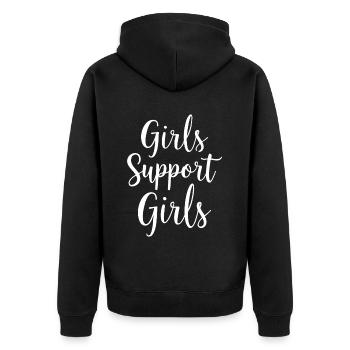 Girls Support Girls Statement Freundschaft - Unisex Premium Bio Zip Hoodie - Schwarz - Hinten - Nico (187cm)