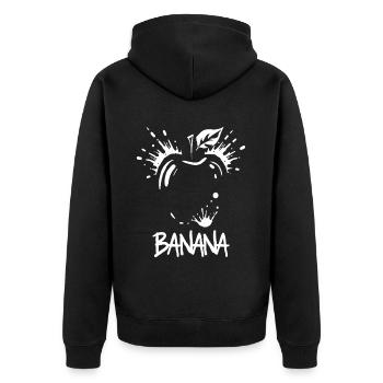 Banane Apfel Witz - Unisex Premium Bio Zip Hoodie - Schwarz - Hinten - Nico (187cm)