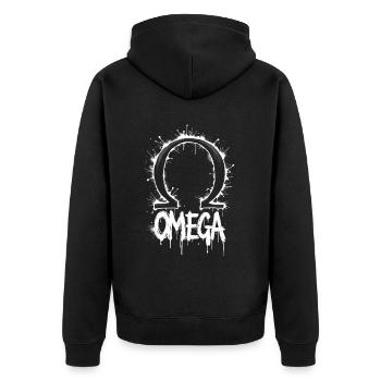 Omega Symbol Splash - Unisex Premium Bio Zip Hoodie - Schwarz - Hinten - Nico (187cm)