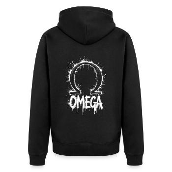 Omega Symbol Splash - Unisex Premium Bio Zip Hoodie - Schwarz - Hinten - Nico (187cm)
