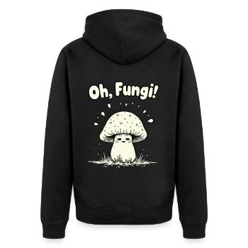 Oh, Fungi! Lustiger Pilz - Unisex Premium Bio Zip Hoodie - Schwarz - Hinten - Nico (187cm)