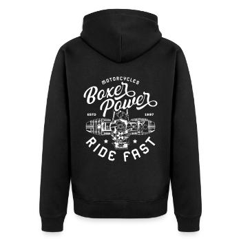 BoxerMotor Series Motorcycle Chopper Biker Gift - Unisex Premium Organic Zip Hoodie - black - Back - Nico (187cm)