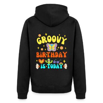 GROOVY BIRTHDAY IS TODAY 70 S - Unisex Premium Organic Zip Hoodie - black - Back - Nico (187cm)