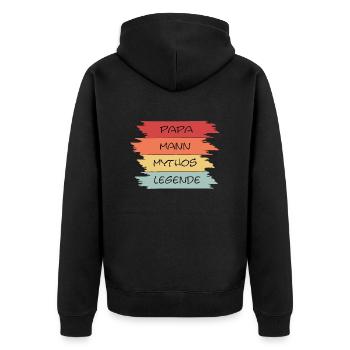 Papa Mann Mythos Legende - Unisex Premium Bio Zip Hoodie - Schwarz - Hinten - Nico (187cm)