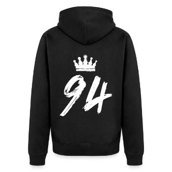 94 Number crown - Unisex Premium Organic Zip Hoodie - black - Back - Nico (187cm)