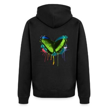 Schmetterling bunt regenbogen fly von Mrs Erdnuss - Unisex Premium Bio Zip Hoodie - Schwarz - Hinten - Nico (187cm)