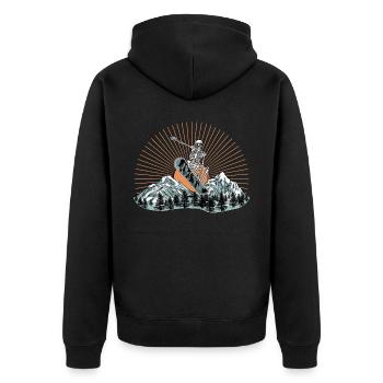 Menschliches Skelett beim Snowboarden - Unisex Premium Bio Zip Hoodie - Schwarz - Hinten - Nico (187cm)