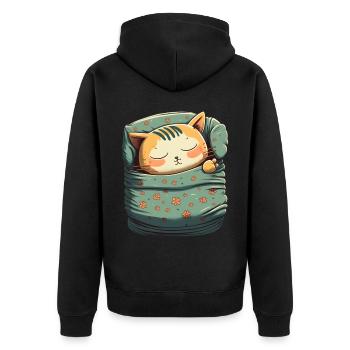Kawaii Katze schlafen Geschenk - Unisex Premium Bio Zip Hoodie - Schwarz - Hinten - Nico (187cm)