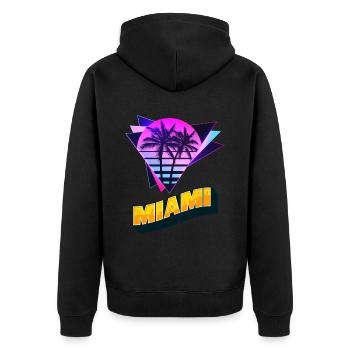 Miami Florida USA Sommer Sonne Strand Palmen Neon - Unisex Premium Bio Zip Hoodie - Schwarz - Hinten - Nico (187cm)