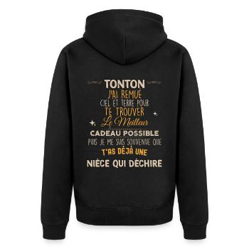 Tonton Humour Super Cadeau Drôle D'une Nièce - Veste à capuche bio Premium Unisexe - noir - Dos - Nico (187cm)