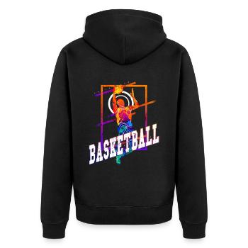 Basketball Basketballspieler Spieler Vintage Bunt - Unisex Premium Bio Zip Hoodie - Schwarz - Hinten - Nico (187cm)