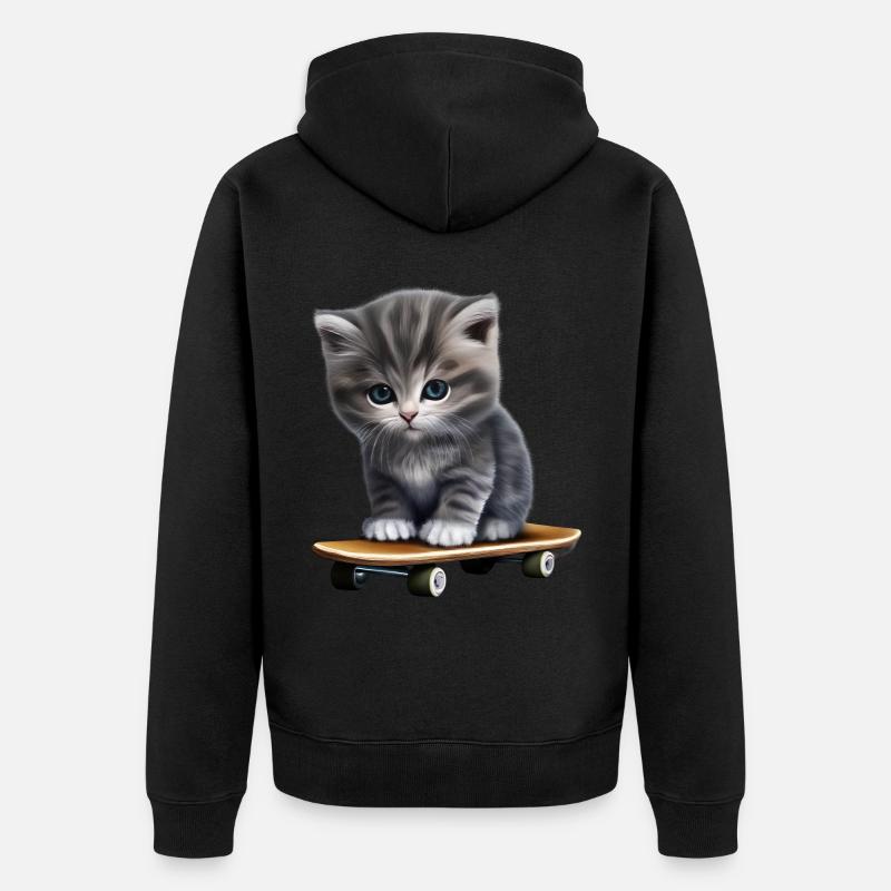 Chaton skateboard - Veste à capuche bio Premium Unisexe - noir