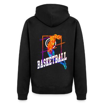 Basketball Basketballspieler Spieler Vintage Bunt - Unisex Premium Bio Zip Hoodie - Schwarz - Hinten - Nico (187cm)