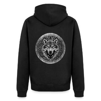 Wolf Wikinger Wild - Unisex Premium Bio Zip Hoodie - Schwarz - Hinten - Nico (187cm)