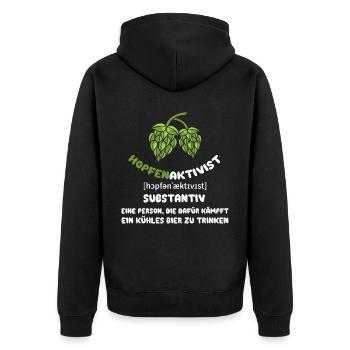 Hopfenaktivist Eine Person die für ihr kühles Bier - Unisex Premium Bio Zip Hoodie - Schwarz - Hinten - Nico (187cm)