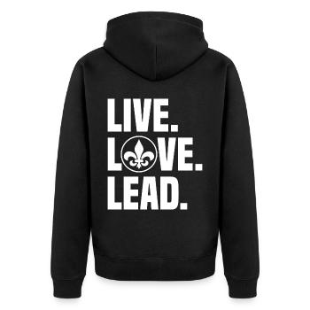 Pfadfinderleiter | Pfadfinder Scouting Geschenk - Unisex Premium Bio Zip Hoodie - Schwarz - Hinten - Nico (187cm)