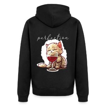 Cute cat with wine - Unisex Premium Organic Zip Hoodie - black - Back - Nico (187cm)