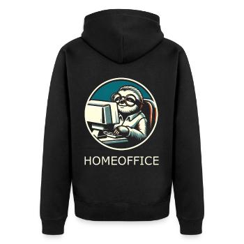 Homeoffice - Unisex Premium Bio Zip Hoodie - Schwarz - Hinten - Nico (187cm)