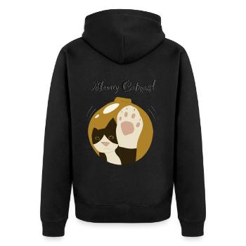 Meowy Catmas Goldkugel, Smoking-Katze - Unisex Premium Bio Zip Hoodie - Schwarz - Hinten - Nico (187cm)