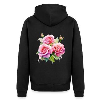 Rosen Rosenblüte Blumen Rosa Pink Blumenmuster - Unisex Premium Bio Zip Hoodie - Schwarz - Hinten - Nico (187cm)